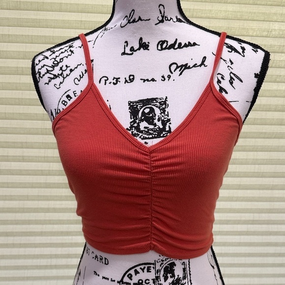 Tops - Women’s Rust Red Ruched V-Neck Crop Tank Top
